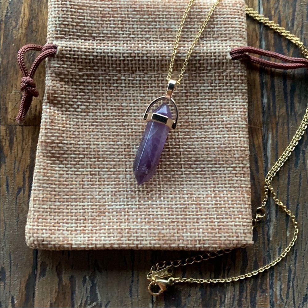 Gold plated Amethyst Point Necklace with gold plated Stainless Steel Chain